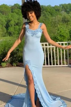 Trendy Fashion Sale Simple Sleeveless Spaghetti Strap Side Slit Prom Dresses  cg7705 Minimalist Elegant