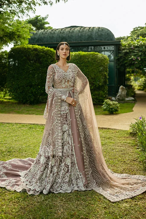 Sporty Fashion Offers Lehenga Dupatta and Open Gown Pakistani Bridal Dress Art Deco Geometric Pattern Look