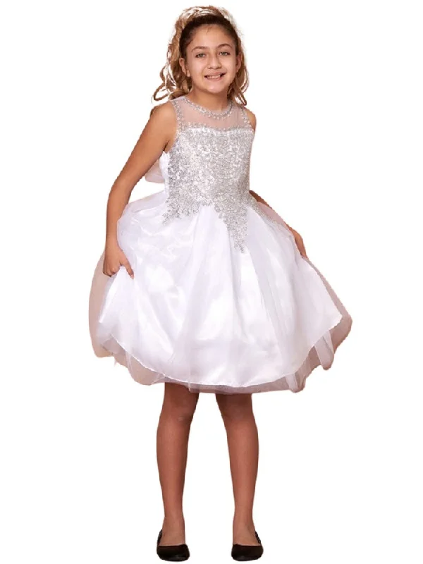 Best-Sellers Big Girls White Embroidered Illusion Neckline Junior Bridesmaid Dress 8-18 Ethnic Cultural Event Wear