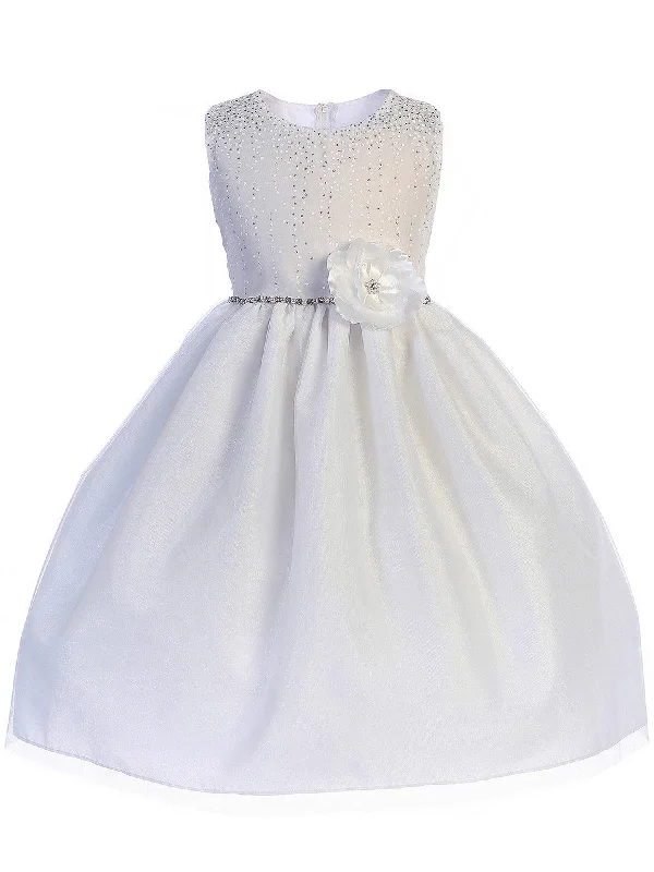 Big Savings Big Girls White Glitter Accents Junior Bridesmaid Dress 7-12 Save on Classic Elegant Styles