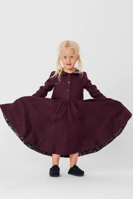 Cool Prices Mini Me Classic Dress, Long Sleeve, Twill Linen, Royal Grape Feminine Elegant