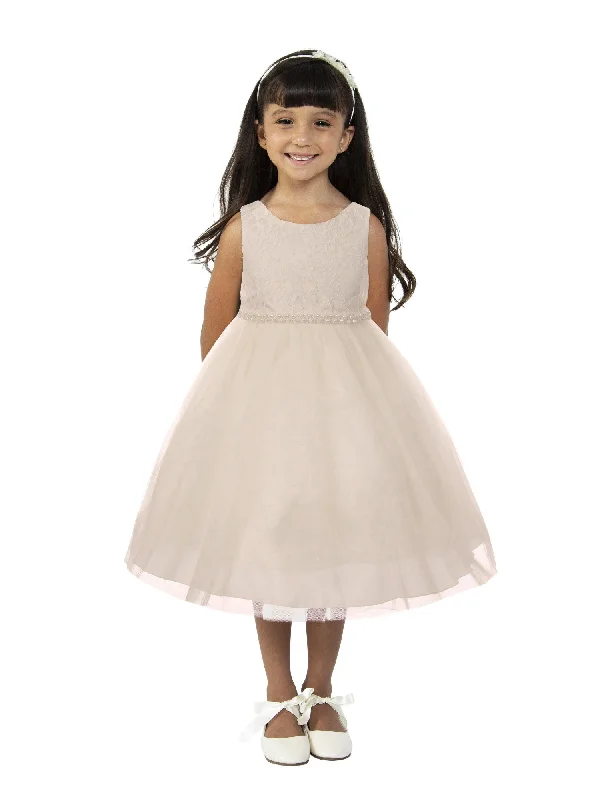 Hot Brand Discounts Big Girls Off-White Tulle Thick Pearl Trim Junior Bridesmaid Dress 8-12 Vintage Look