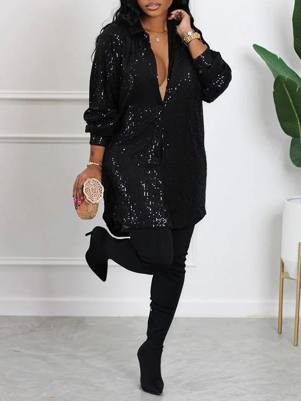 Gift Ideas Motionkiller Sequin Shirt Dress Everyday Glamour