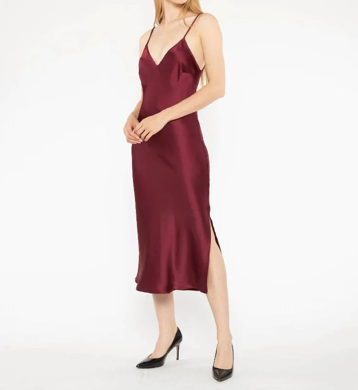 Exclusive Discounts Satin Crepe Slip Dress In Wine Vibrant Prints