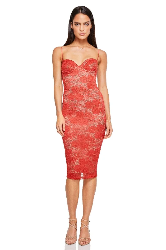 Trendy Pulse Nookie Heaven Midi Dress - Red Sophisticated Cut