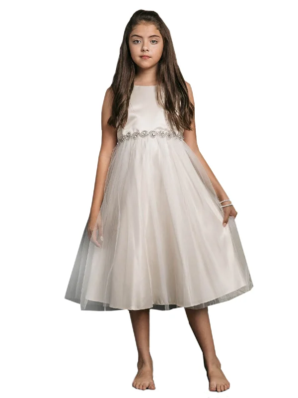 The Good Stuff Big Girls Champagne Rhinestone Belt Junior Bridesmaid Dress 8-16 Statement Piece