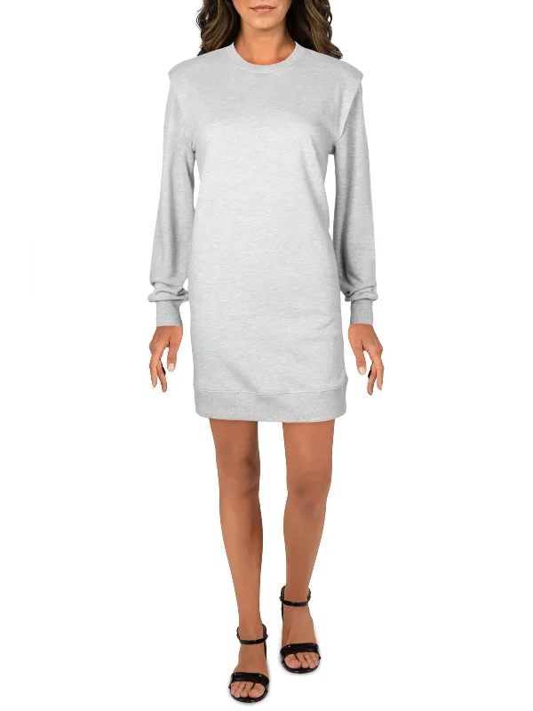 Embrace New Fashion Womens Shoulder Pads Crew Neck Sweatshirt Dress Contemporary Elegance