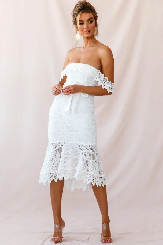 Embrace New Fashion Patience Lace Bodycon Midi Dress White Graceful Movement