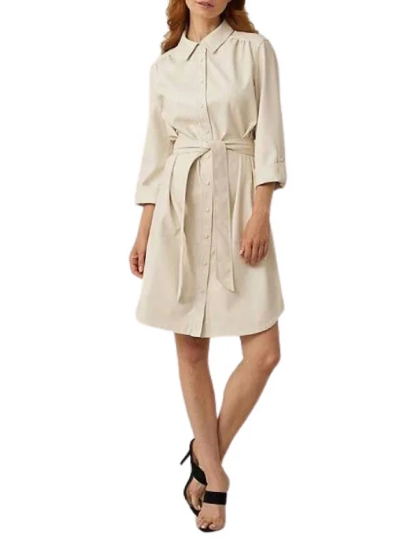 Fashion Forward Femininity Leatherette Shirt Dress In Ecru Statement Piece