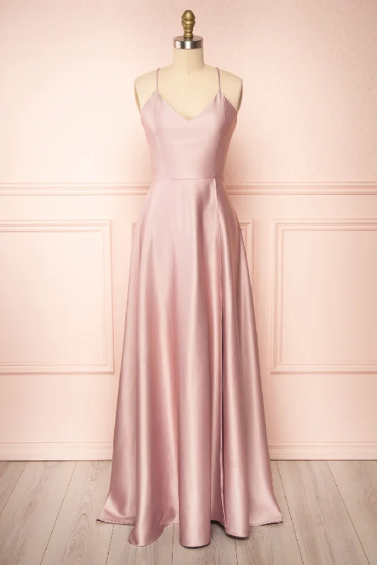 Flash Sales Julia Mauve | Satin Maxi Dress w/ High Slit Weekend Special