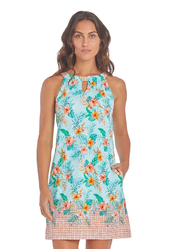 Chic And Edgy Cayman Sleeveless Shift Dress Flowy Fabric