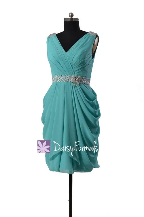 Casual Yet Chic Sales Beading Chiffon Bridal Party Dress Tiffany Blue Prom Dress Bridesmaid Dress (BM875) Effortless Grace