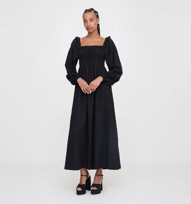 Modern Fashion Sale The Scarlett Long Sleeve Nap Dress - Black Textured Dot Seasonal Trend