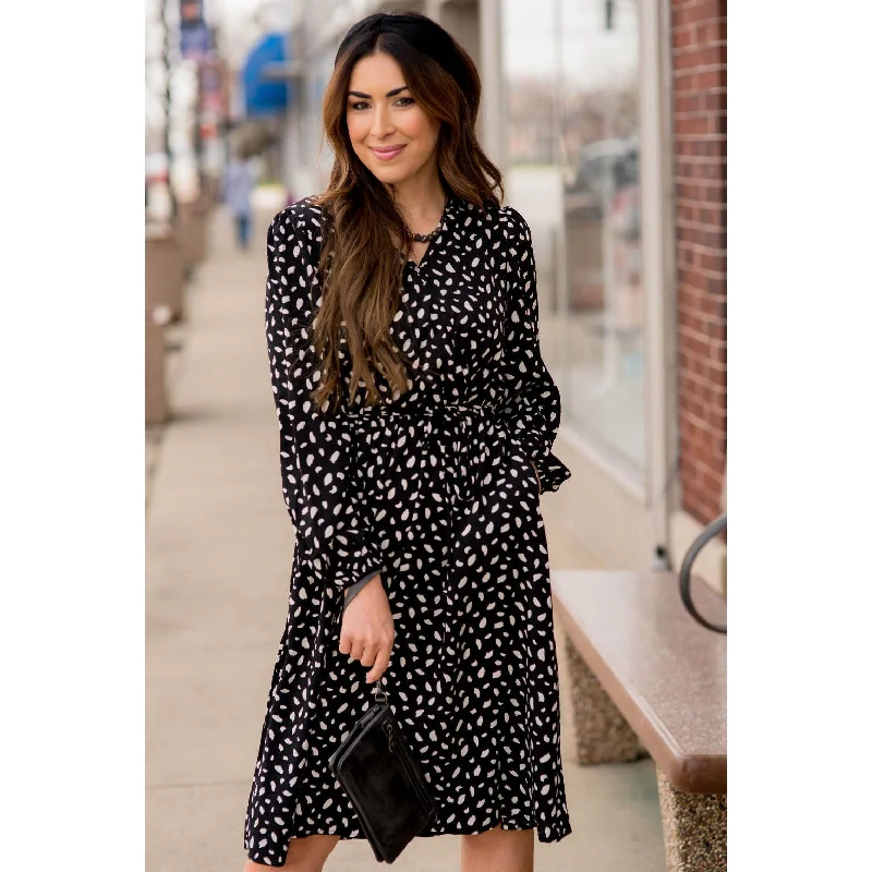 Vintage-Modern Style Offers Speckled Long Sleeve Dress Minimalist Elegant