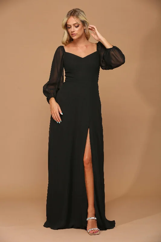 New In This Season Long Sleeve Formal Chiffon Dress Classic Charm