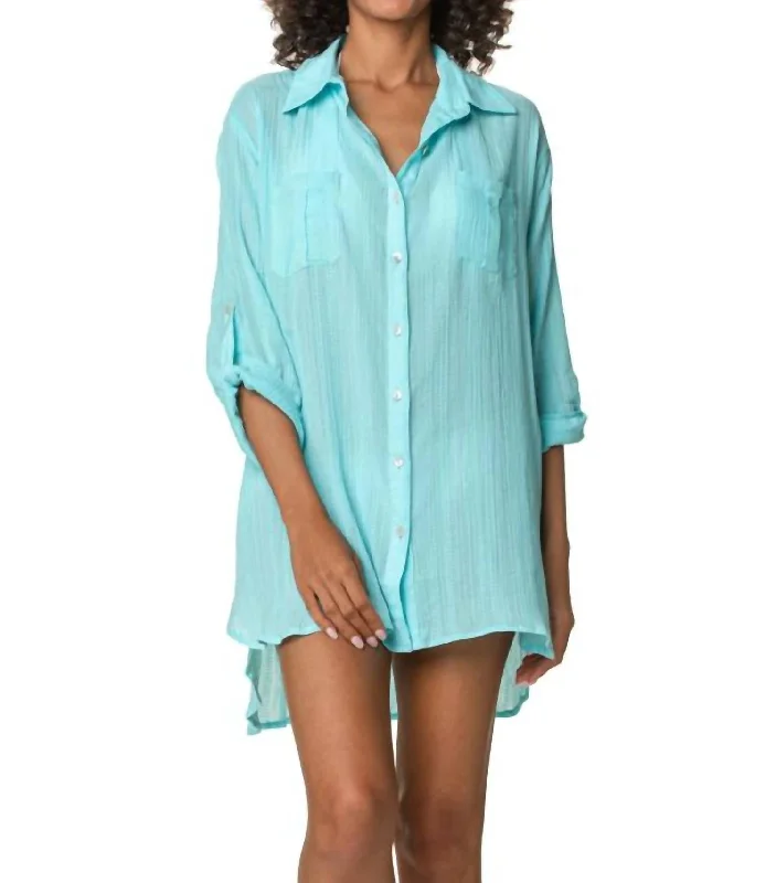 Timeless Style Promotions Relaxed Shirt Dress In Aqua Boho Chic