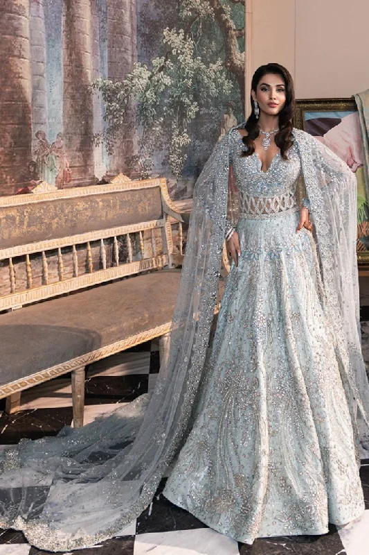 Statement Fashion Offers Ice Blue Pakistani Bridal Dress in Gown and Veil Style Grab Romantic Date - Night Styles Now