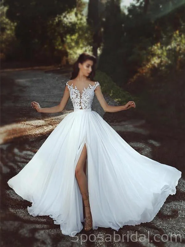 Chic Styles Long A-line Top Lace Appliques Side Slit Newest Custom Elegant Wedding Dresses, WD0355 Feminine Allure