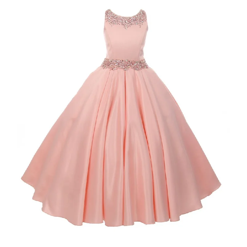 Fashion Sale Big Girls Blush Shimmery Beaded Pleated Dull Satin Junior Bridesmaid Dress 8-16 Minimalist Office - Ready Style