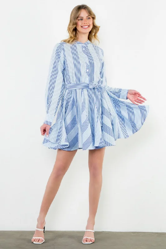 Limited Time Special Offer Lina Stripe Long Sleeve Swing Dress Soft Textures