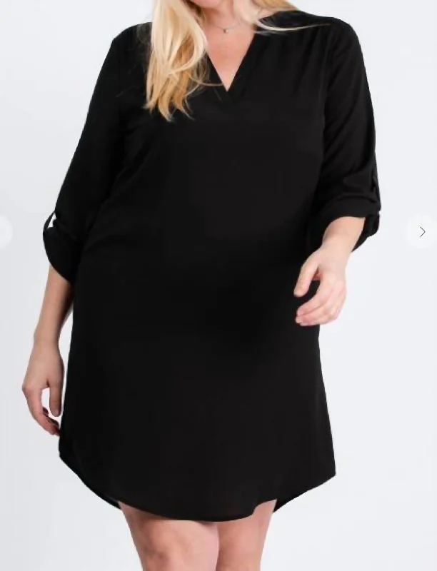 Valentine's Special 3/4 Sleeve Shirt Dress In Black Modern Romance