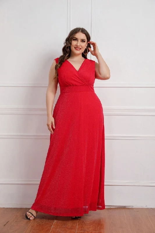 Get The Latest Trends Red Evening A-line V-neck Sleeveless Tea Dress Romantic Detailing