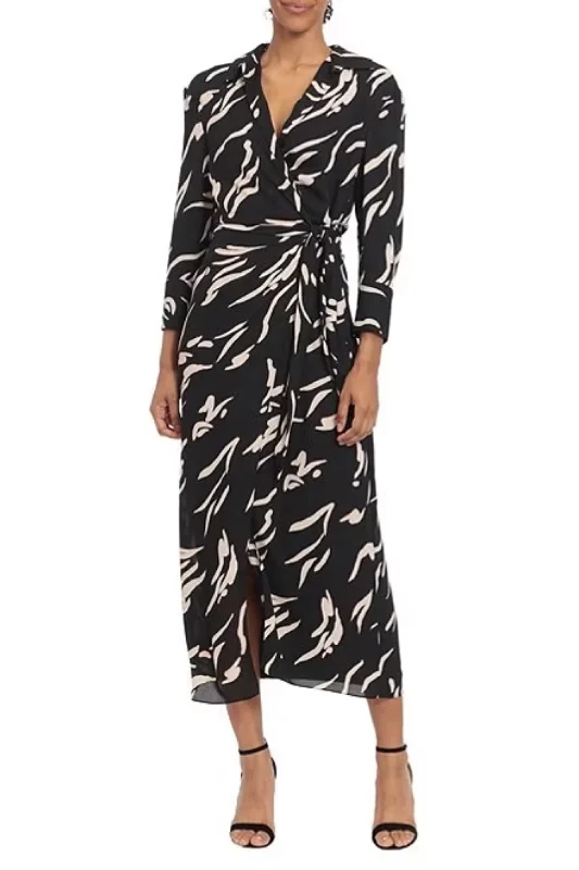 Huge Markdowns Long Sleeve Abstract Dress | Black/Blush Casual Weekend Relaxed Style