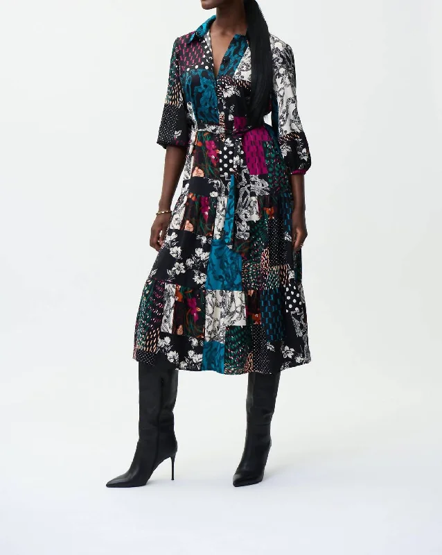 Seasonal Picks Print Shirt Dress In Black Elegant Ensemble