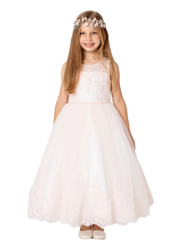 Fashion Essentials Girls Multi Color Lace Bodice Illusion Neck Tulle Junior Bridesmaid 2-14 Effortless Comfort