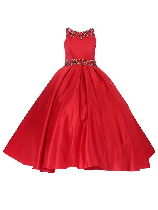 Special Offer For You Big Girls Red Shimmery Beaded Pleated Dull Satin Junior Bridesmaid Dress 8-16 Bohemian Vibe