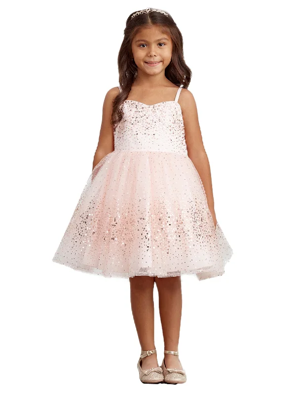 The Latest Trends Big Girls Rose Gold Spaghetti Strap Sequin Tulle Junior Bridesmaid Dress 8-12 Graceful Cut