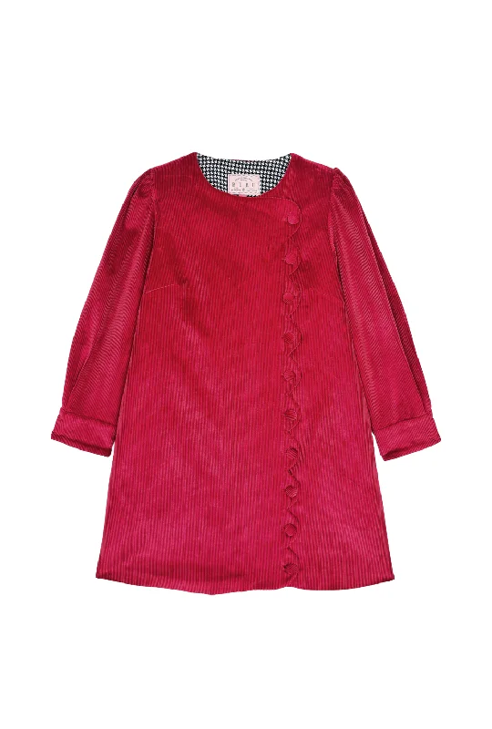 High-End Style Discounts Buru + Pencil & Paper Co. Long Sleeve Scallop Shift Dress - Cabernet Corduroy Feminine Soft - Hued Look