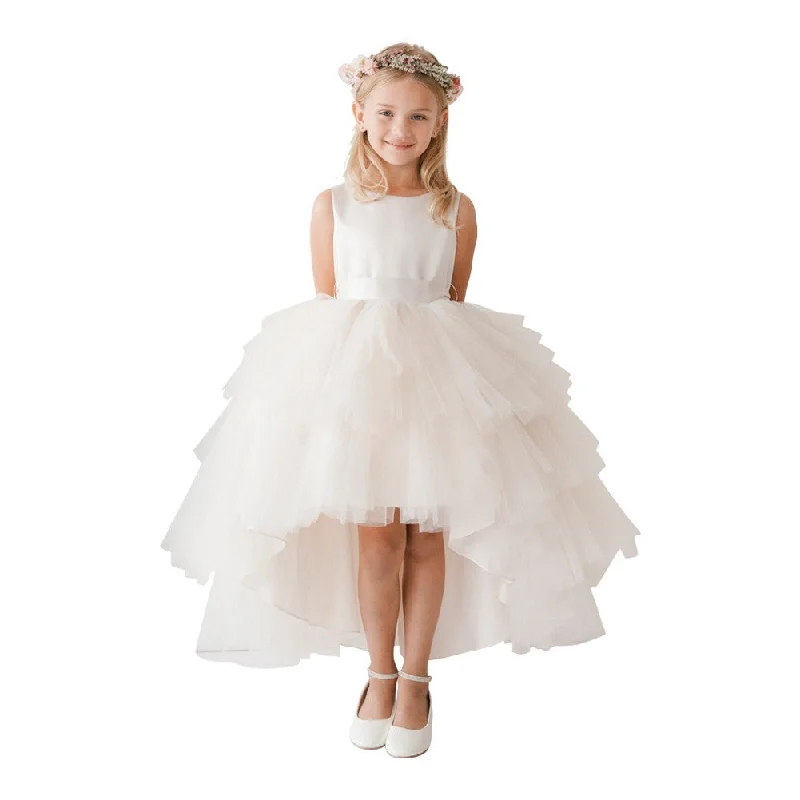 Flash Sale Big Girls Ivory Hi-Low Multi Level Ruffle Tutu Junior Bridesmaid Dress 8-16 Minimalist Chic