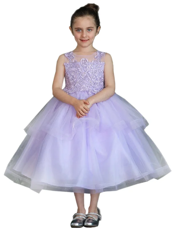 Big Discounts Big Girls Lilac Illusion Neckline Lace Organza Junior Bridesmaid Dress 8-16 Chic Urban Fashion Look