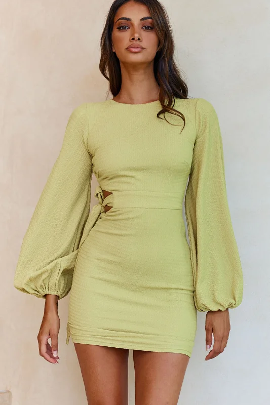 Winter Warehouse Sale Talk Of The Town Long Lantern Sleeve Side Tie Bodycon Dress Olive Fashion-Forward Style