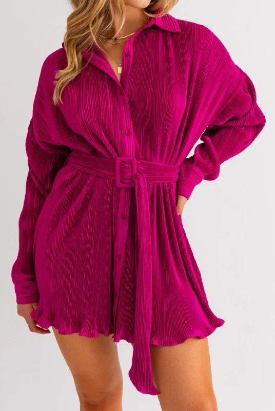 Style Upgrade So This Is Love Pleated Shirt Dress In Magenta Classic Charm