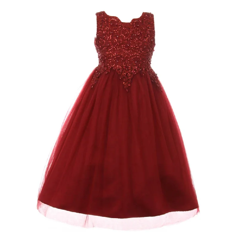 Smart Casual Deals Big Girls Burgundy Pearl Sequin Tulle Satin Junior Bridesmaid Dress 8-16 Parisian Effortless Chic Style