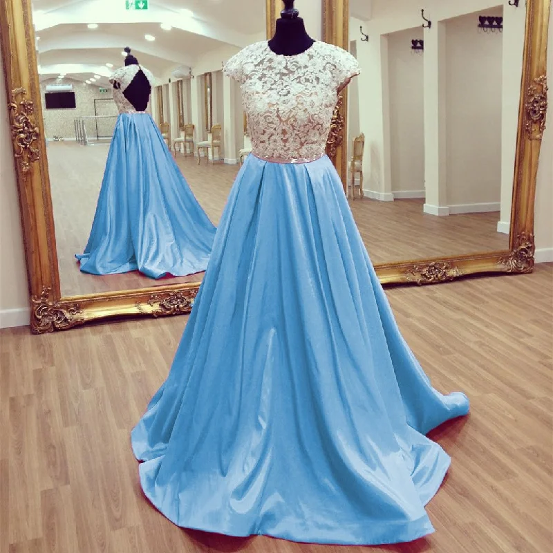 Chic & Cozy Collection Siaoryne LP038 Cap Sleeves Lace and Satin Prom Dresses 2018 New Fashion on Sale Minimalist Elegant