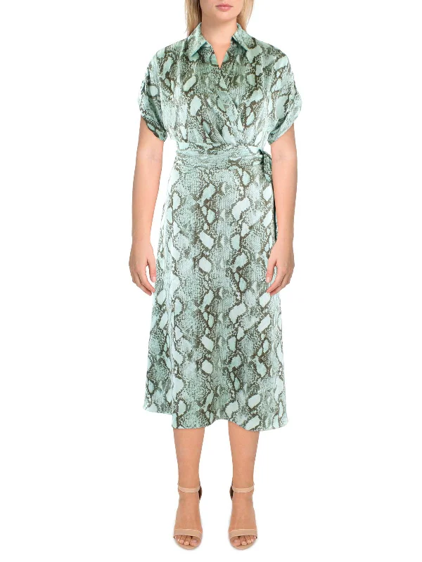 Additional Time-Limited Offers Womens Satin Snake Print Midi Dress Minimalist Office - Ready Style