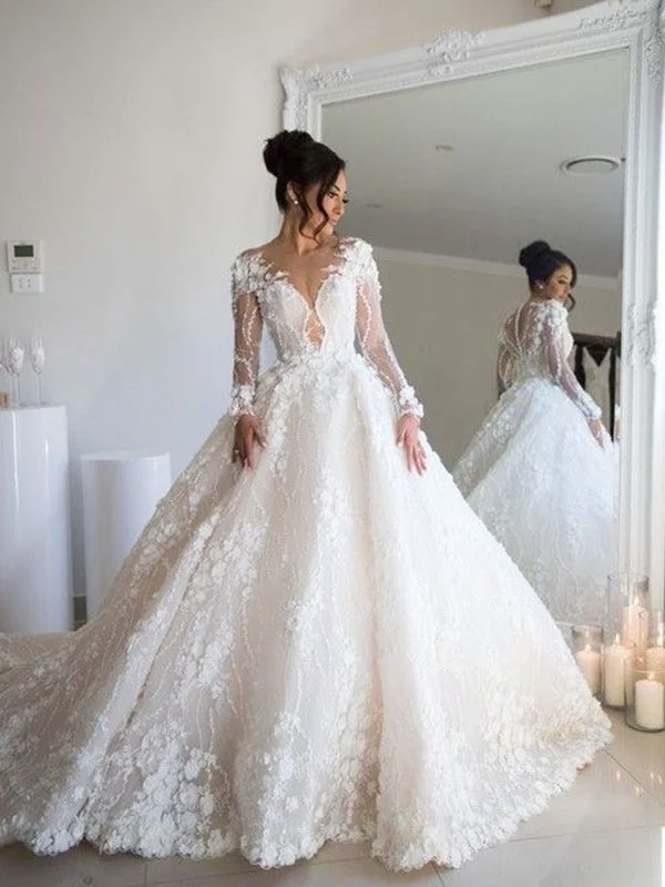 Cool Prices Long Sleeves Elegant Beautiful Mermaid Princess Romantic Wedding Dresses,Ball Gown, WD0356 Vintage Charm