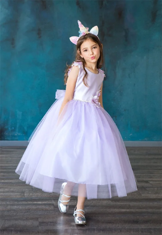 Final Sale Big Girls Lilac Beaded Flower Appliques Tulle Junior Bridesmaid Dress 8-16 Graceful Movement