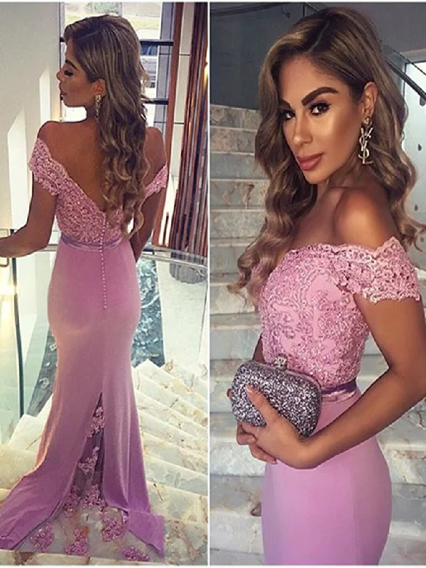 Refined Fashion Sale Custom Made Off Shoulder Mermaid Lace Prom Dresses, Mermaid Lace Formal Dresses, Off Shoulder Bridesmaid Dresses Casual Chic