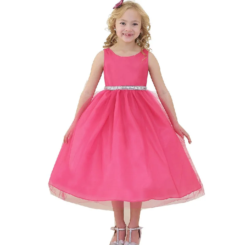 Flirty Fashion Discounts Big Girls Fuchsia Rhinestone Tulle Junior Bridesmaid Dress 8-12 Classic Appeal