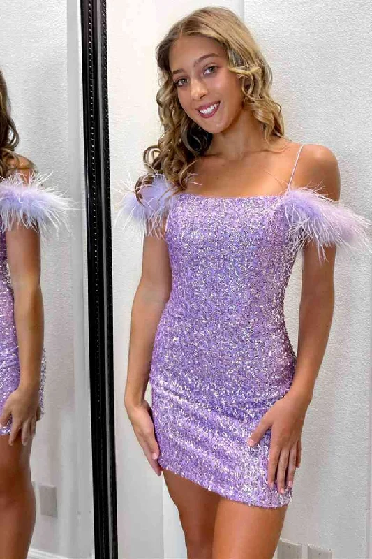 High-End Style Discounts Georgiana |Bodycon Sequins Homecoming Dress with Feathers Flowy Fabric