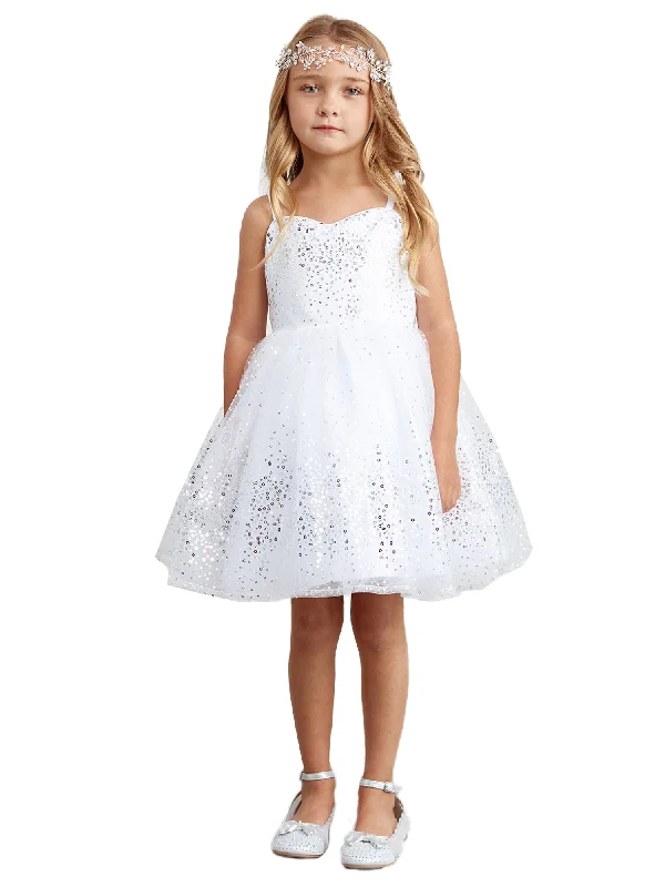 Unleash Your Style Big Girls Silver Spaghetti Strap Sequin Tulle Junior Bridesmaid Dress 8-12 Seasonal Trend