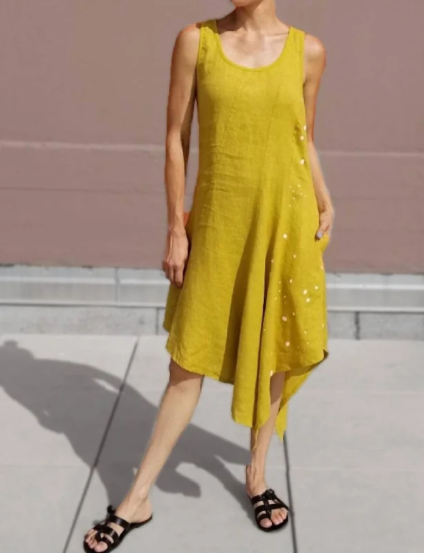 Edgy Fashion Deals Inizio Linen Sleeveless Dress With Dots In Mustard Hollywood Glam Award - Show Style