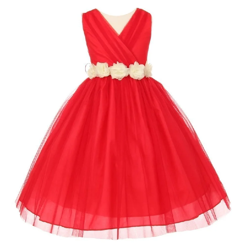 Stupidly Low Prices Big Girls Red Ivory Chiffon Flowers Tulle Junior Bridesmaid Dress 8-14 Chic Sophistication