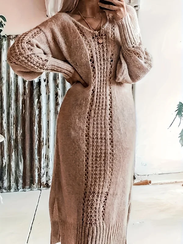 Stylish Deals Stylish Plus Size Solid Color Sweater Dress - Cozy Long Sleeve Knitted Dress for Fall & Winter - Soft, Warm, and Comfortable Women's Plus Size Clothing for Curvy Figures Effortless Grace