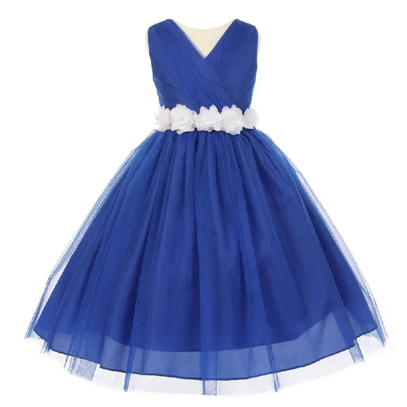 Get The Latest Trends Big Girls Royal Blue White Chiffon Flowers Tulle Junior Bridesmaid Dress 8-14 Everyday Glamour