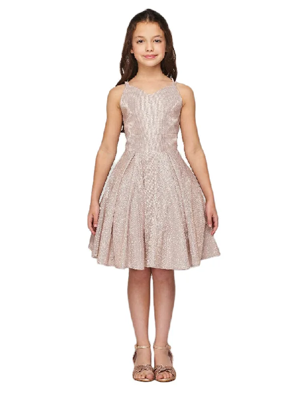 End-Of-Season Clearance Girls Multi Color Glitter Metallic Double Strap Junior Bridesmaid Dress 4-14 Graceful Movement